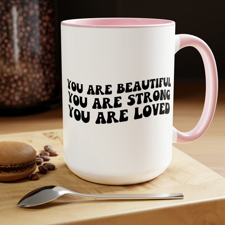 Accent Ceramic Coffee Mug 15oz - you are Beautiful Strong Black Illustration