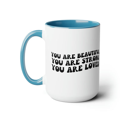 Accent Ceramic Coffee Mug 15oz - You Are Beautiful Strong Black Illustration