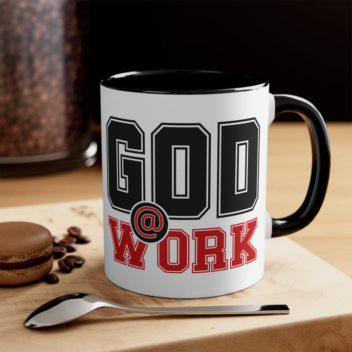 Accent Ceramic Mug 11oz God @ Work Black and Red Print - Decorative | Ceramic