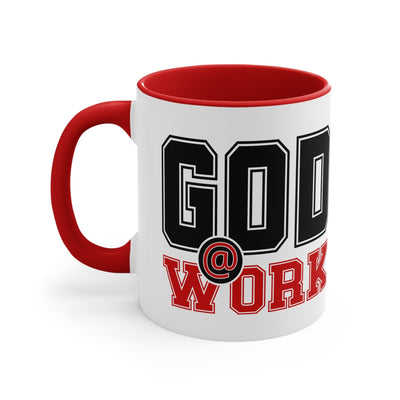 Accent Ceramic Mug 11oz God @ Work Black And Red Print - Decorative | Mugs