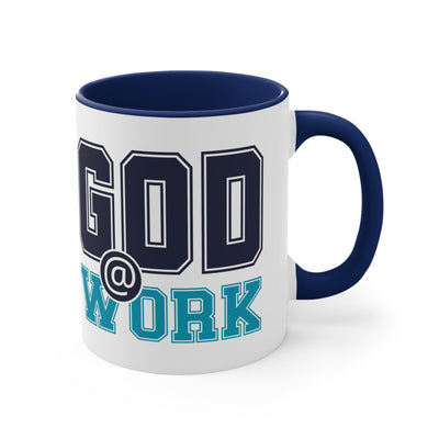Accent Ceramic Mug 11oz God @ Work Navy Blue And Green Print - Decorative | Mugs