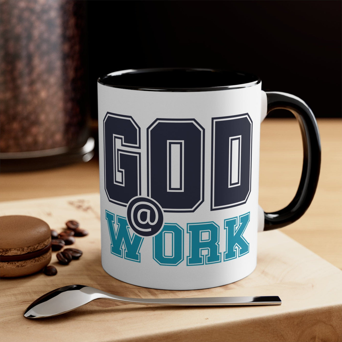 Accent Ceramic Mug 11oz God @ Work Navy Blue And Green Print - Decorative | Mugs