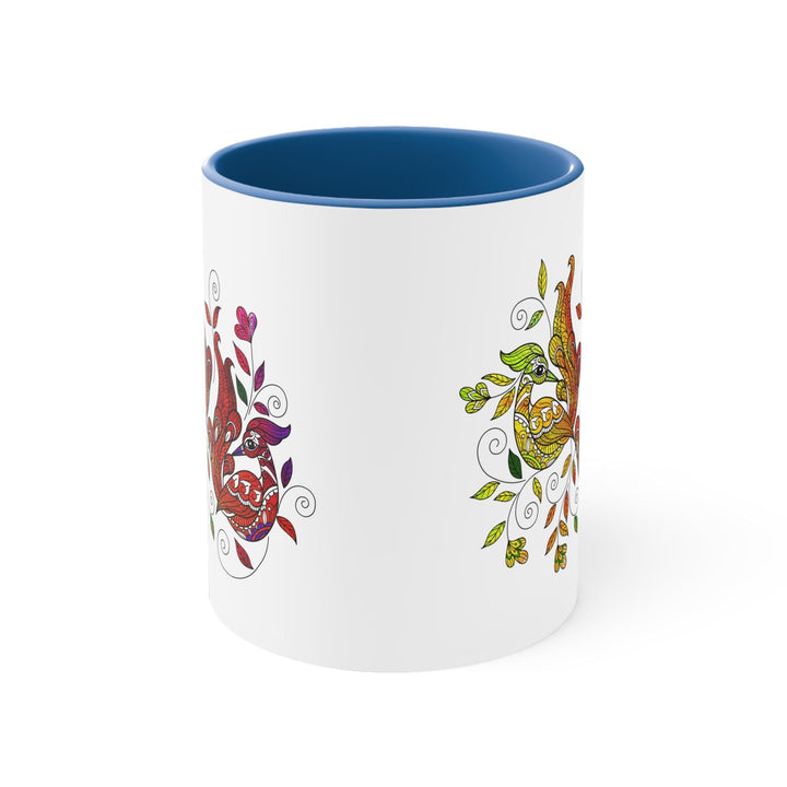 Accent Ceramic Mug 11oz i Shall Not Be Weary In Well Doing Wild Peacock Print