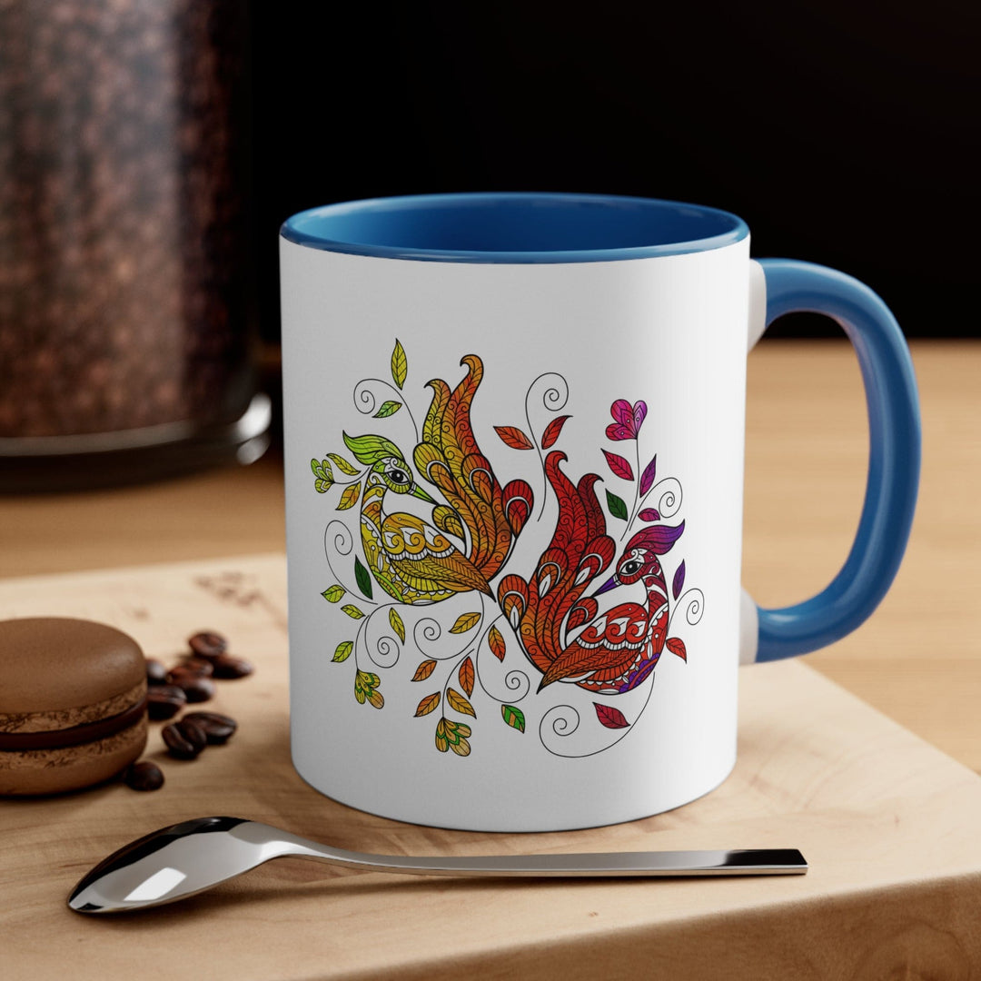 Accent Ceramic Mug 11oz i Shall Not Be Weary In Well Doing Wild Peacock Print