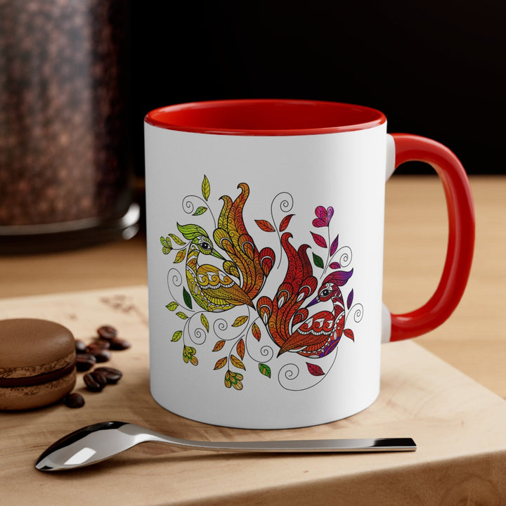 Accent Ceramic Mug 11oz i Shall Not Be Weary In Well Doing Wild Peacock Print