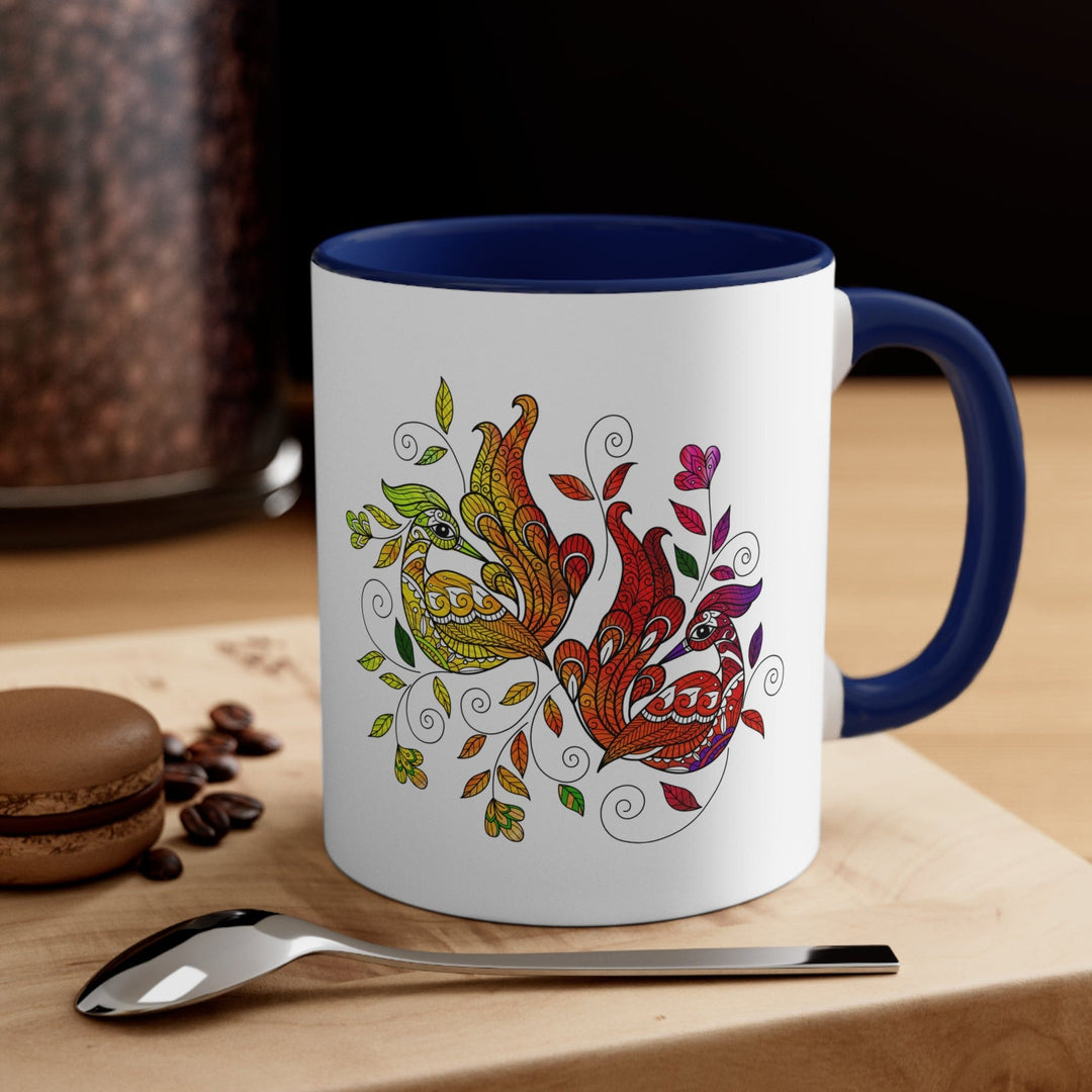 Accent Ceramic Mug 11oz i Shall Not Be Weary In Well Doing Wild Peacock Print