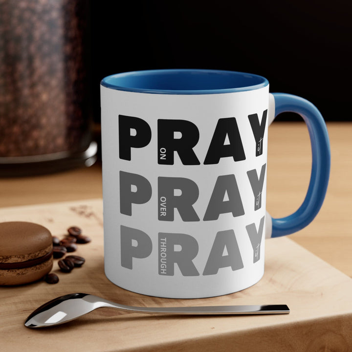 Accent Ceramic Mug 11oz - Pray on it Over it Through it Black Illustration