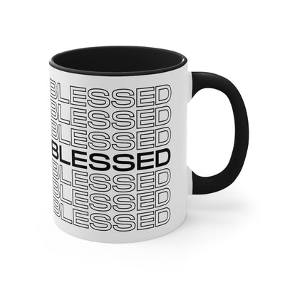 Accent Ceramic Mug 11oz Stacked Blessed Print - Inspirational Affirmation Black