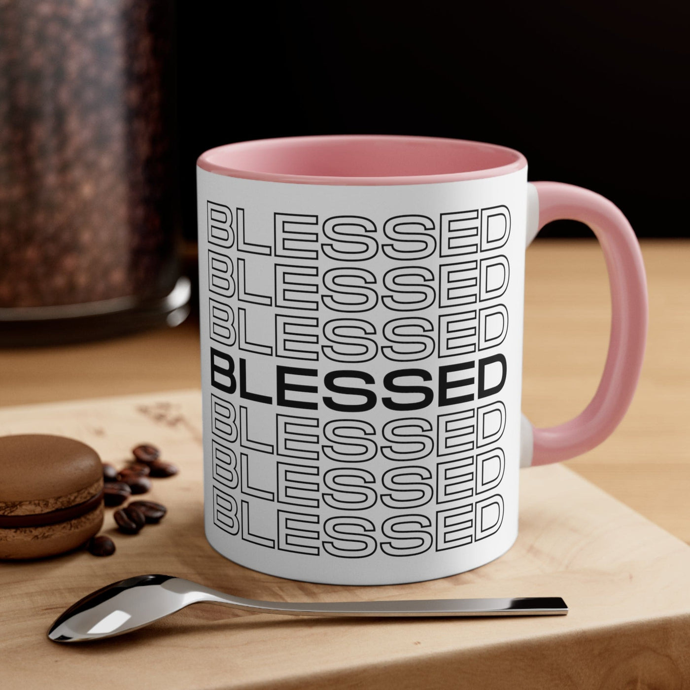 Accent Ceramic Mug 11oz Stacked Blessed Print - Inspirational Affirmation Black