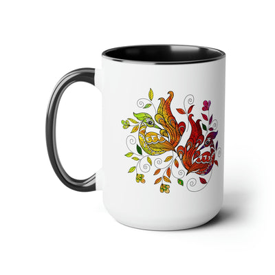 Accent Ceramic Mug 15oz i Shall Not Be Weary In Well Doing Wild Peacock Print