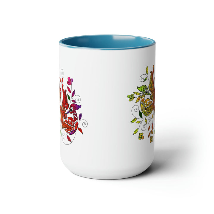 Accent Ceramic Mug 15oz i Shall not be Weary in Well Doing Wild Peacock Print