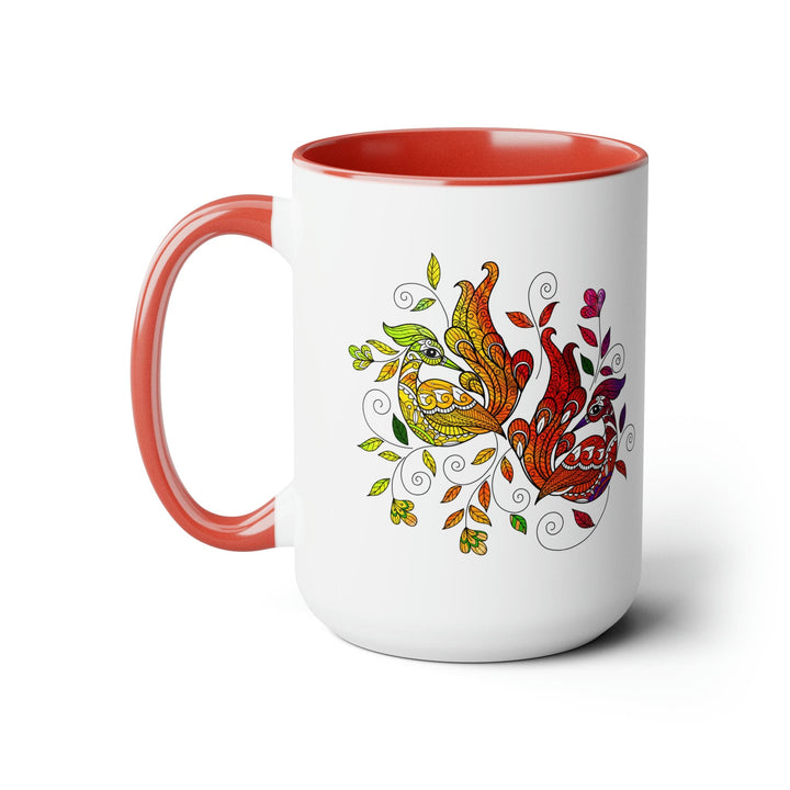 Accent Ceramic Mug 15oz i Shall not be Weary in Well Doing Wild Peacock Print