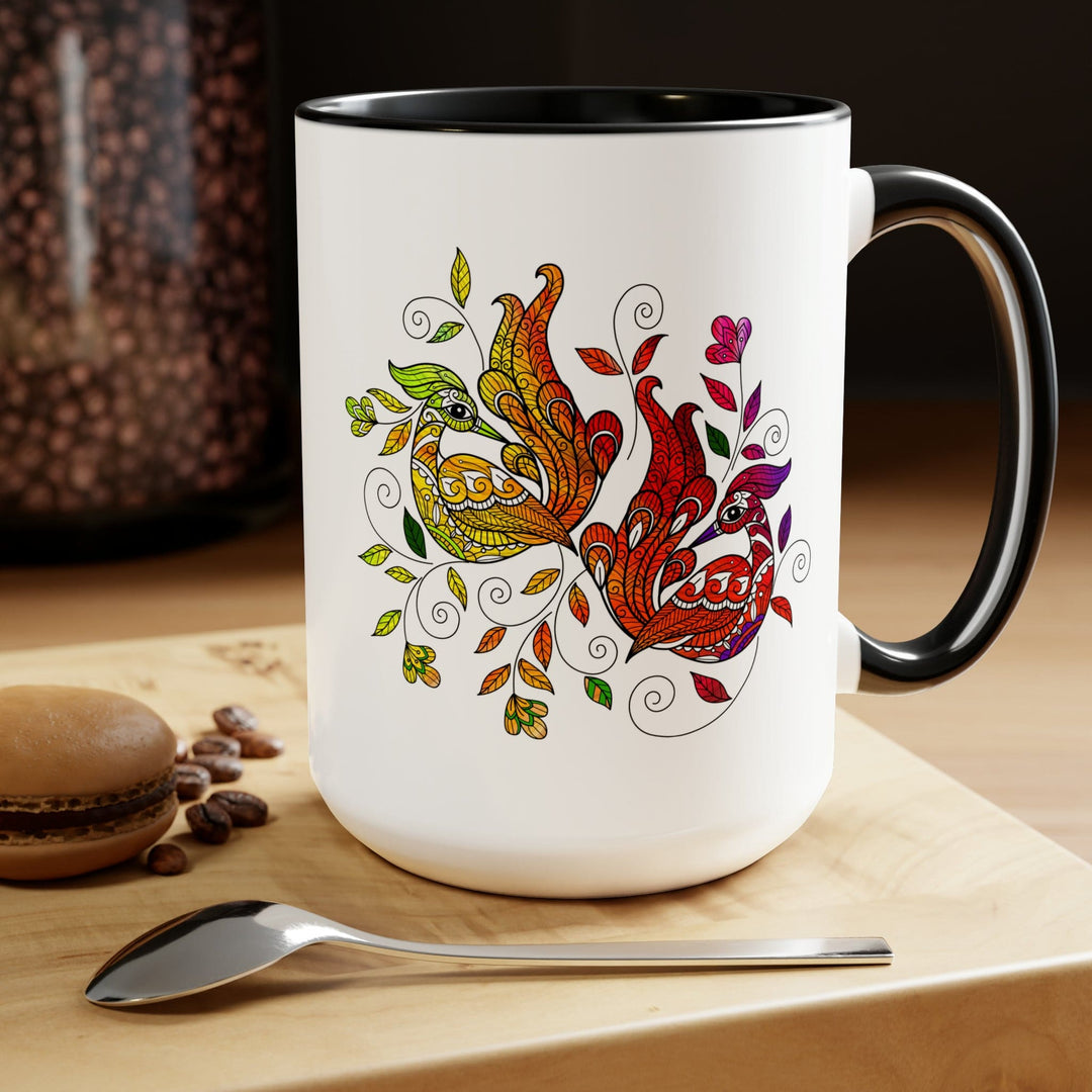 Accent Ceramic Mug 15oz i Shall not be Weary in Well Doing Wild Peacock Print