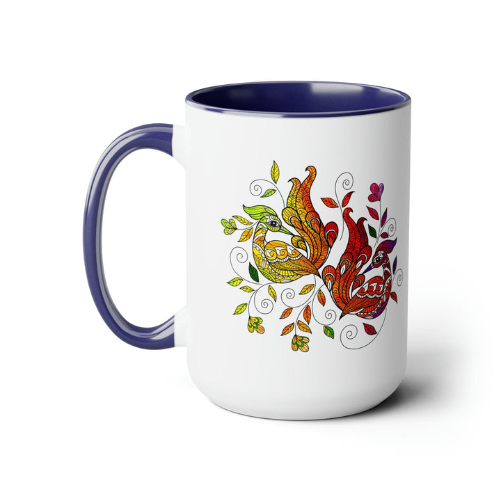 Accent Ceramic Mug 15oz i Shall not be Weary in Well Doing Wild Peacock Print