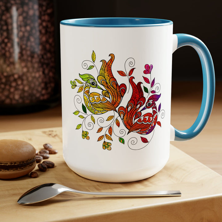 Accent Ceramic Mug 15oz i Shall not be Weary in Well Doing Wild Peacock Print