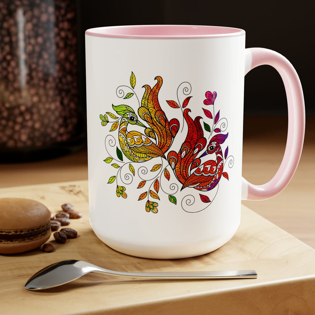 Accent Ceramic Mug 15oz i Shall not be Weary in Well Doing Wild Peacock Print