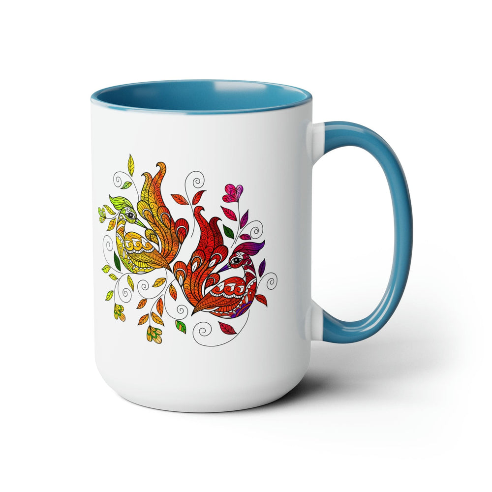 Accent Ceramic Mug 15oz i Shall not be Weary in Well Doing Wild Peacock Print