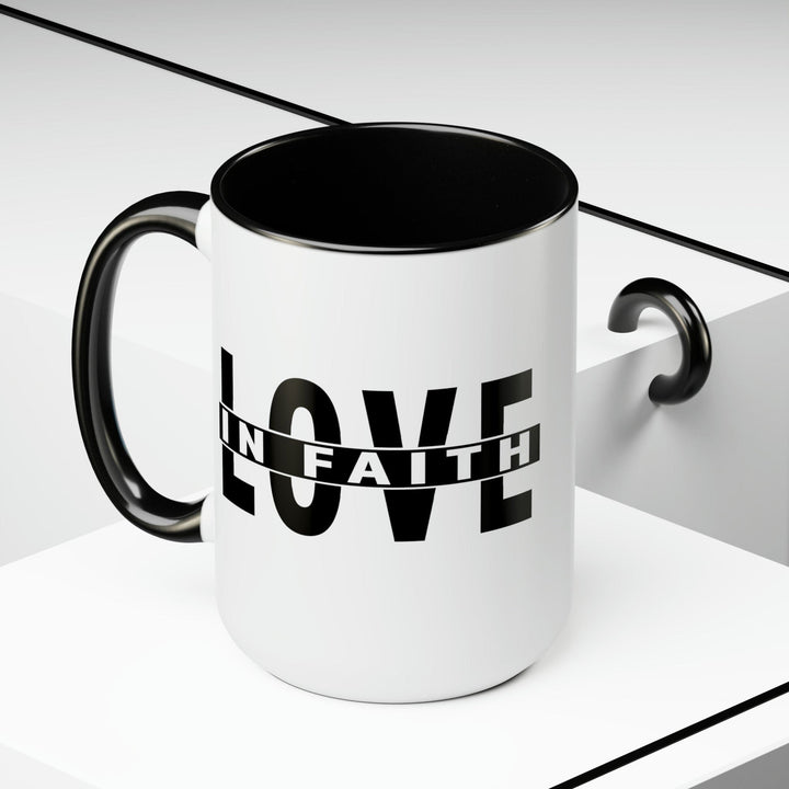 Accent Ceramic Mug 15oz Love in Faith Black Illustration - Decorative | Ceramic