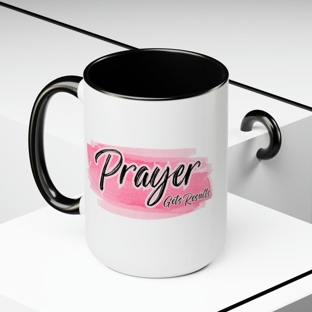 Accent Ceramic Mug 15oz Prayer Gets Results Pink and Black Illustration