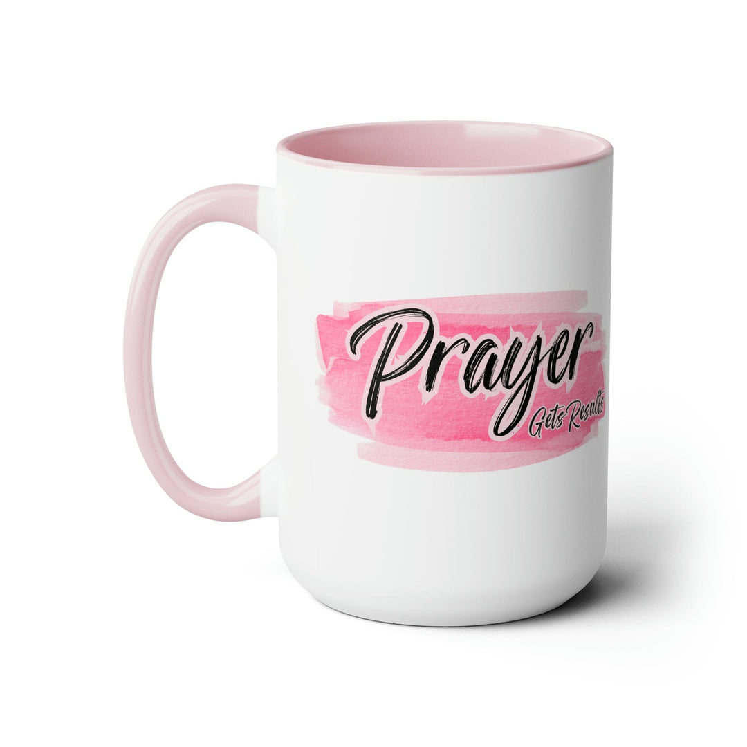 Accent Ceramic Mug 15oz Prayer Gets Results Pink and Black Illustration