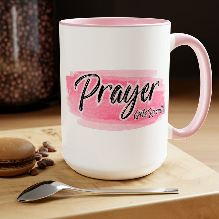 Accent Ceramic Mug 15oz Prayer Gets Results Pink and Black Illustration