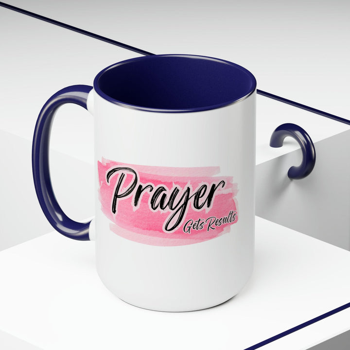 Accent Ceramic Mug 15oz Prayer Gets Results Pink and Black Illustration