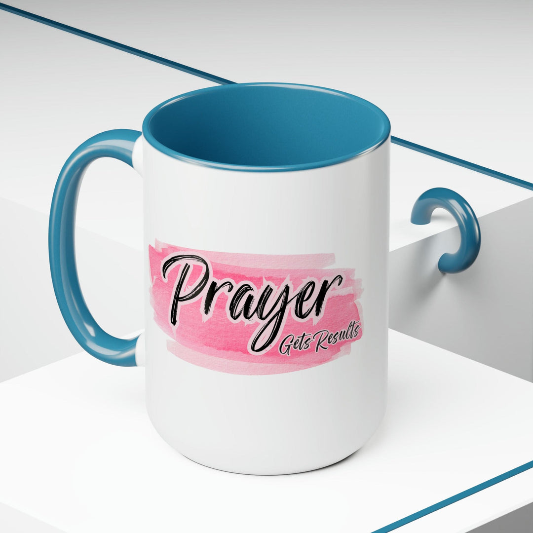 Accent Ceramic Mug 15oz Prayer Gets Results Pink and Black Illustration