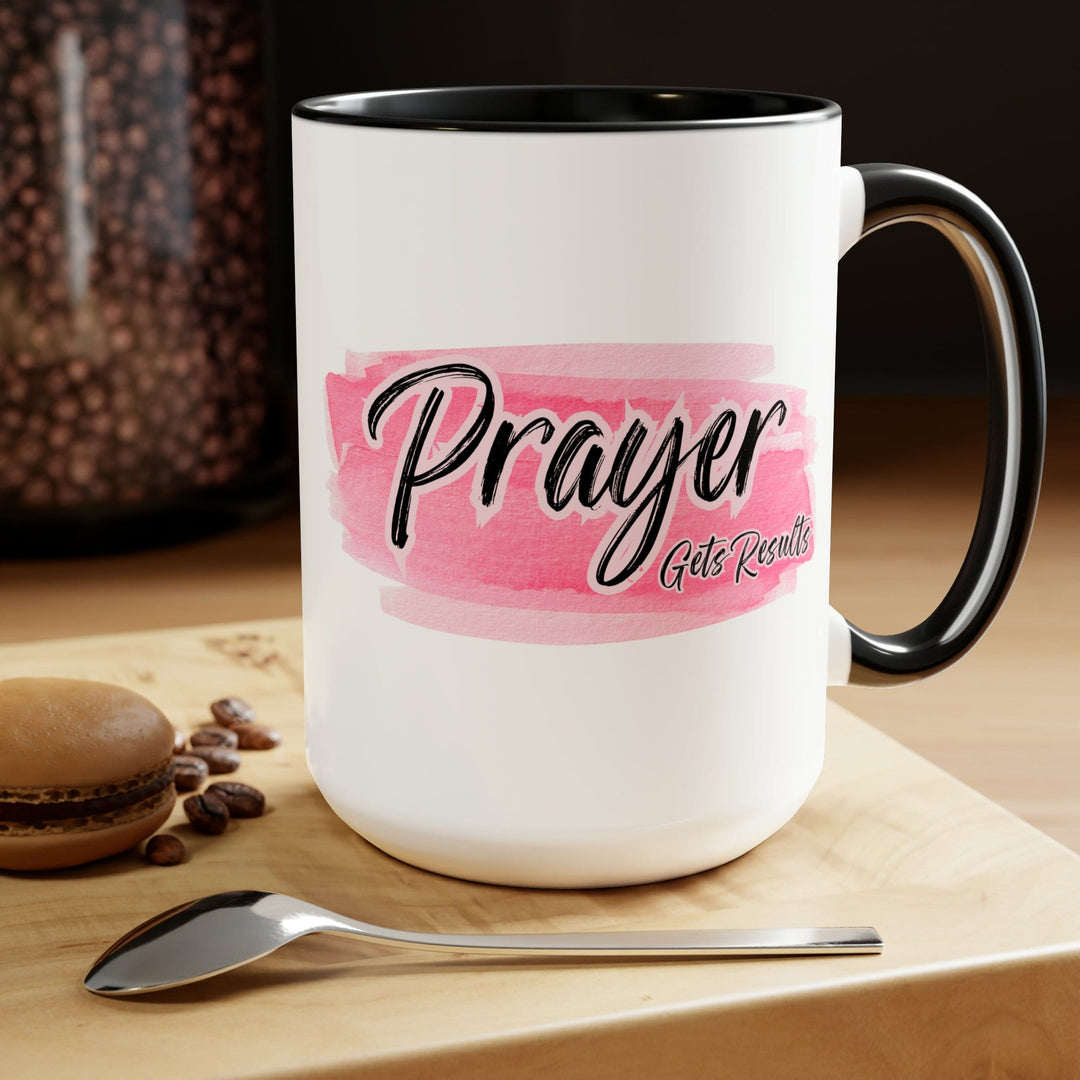 Accent Ceramic Mug 15oz Prayer Gets Results Pink and Black Illustration