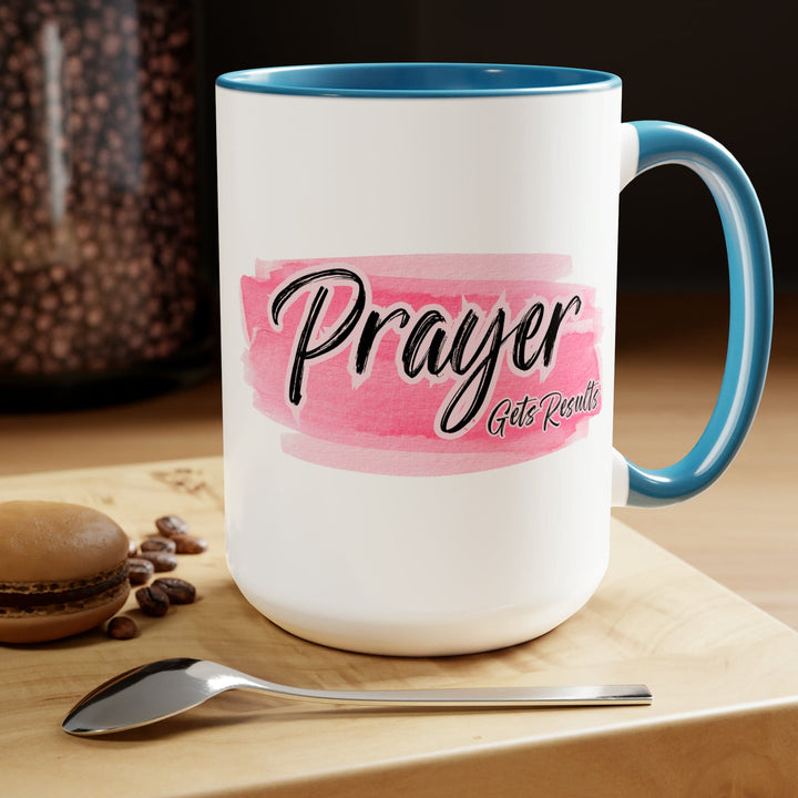 Accent Ceramic Mug 15oz Prayer Gets Results Pink and Black Illustration