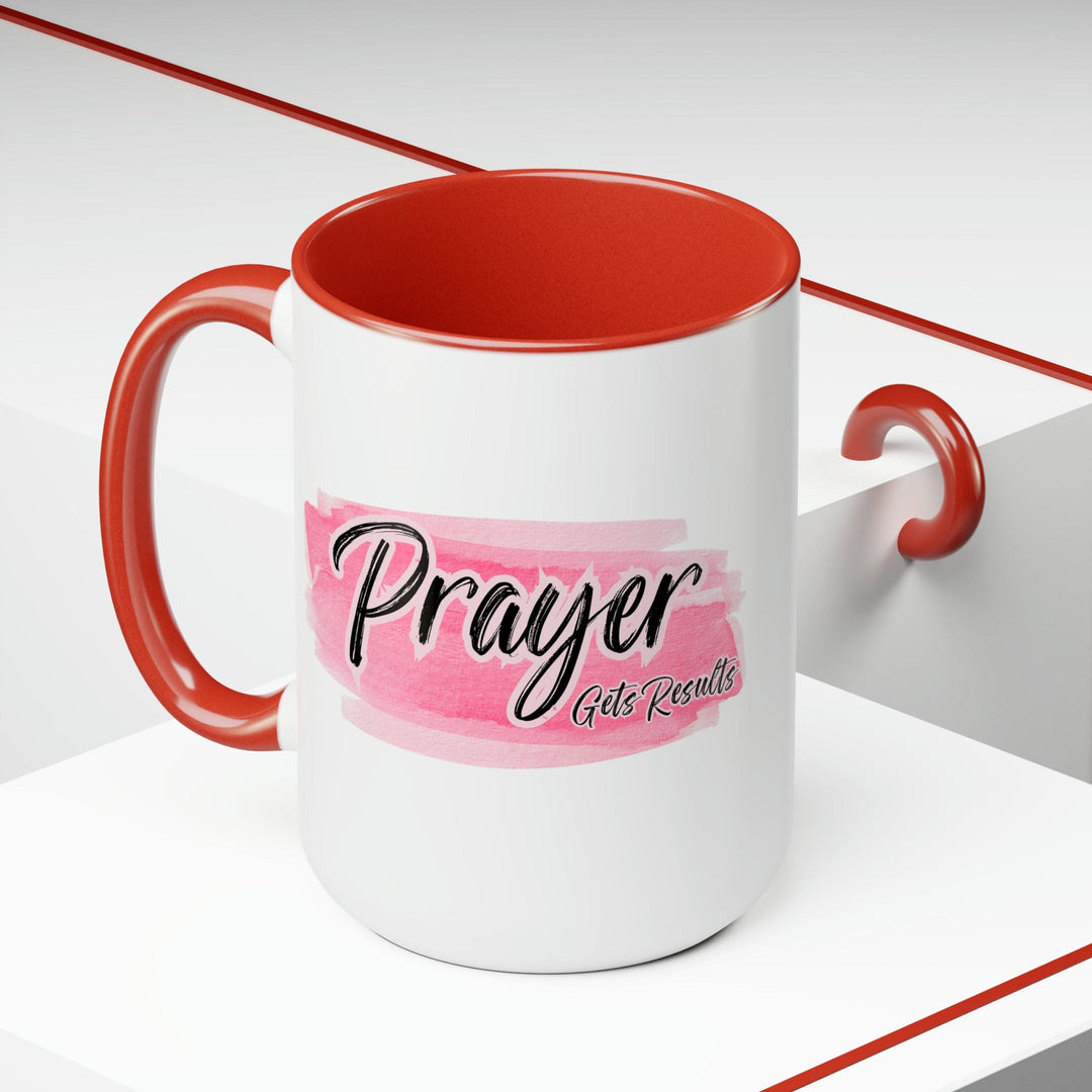 Accent Ceramic Mug 15oz Prayer Gets Results Pink and Black Illustration