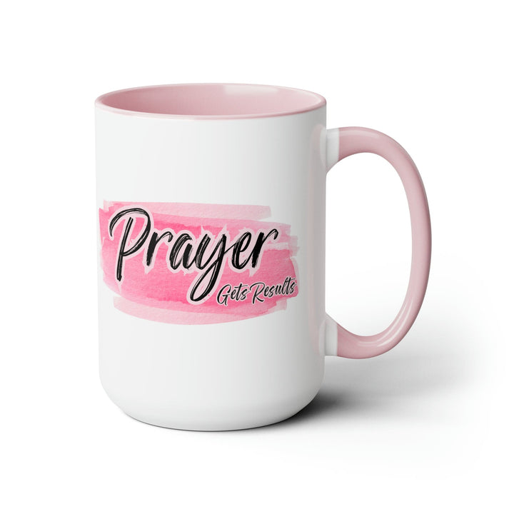 Accent Ceramic Mug 15oz Prayer Gets Results Pink and Black Illustration