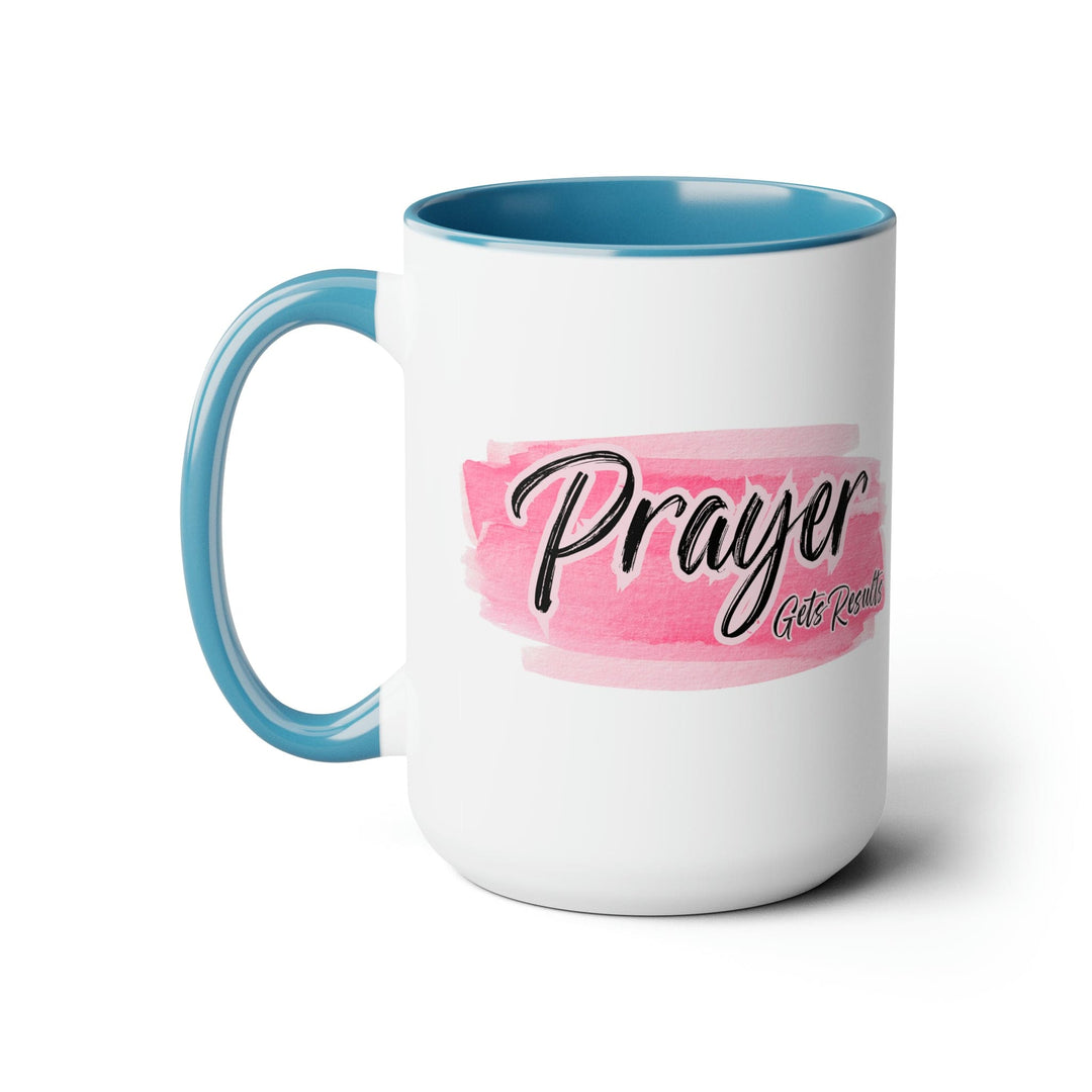 Accent Ceramic Mug 15oz Prayer Gets Results Pink and Black Illustration