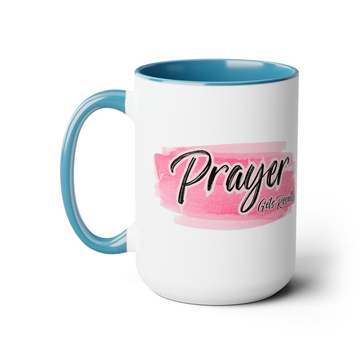 Accent Ceramic Mug 15oz Prayer Gets Results Pink and Black Illustration