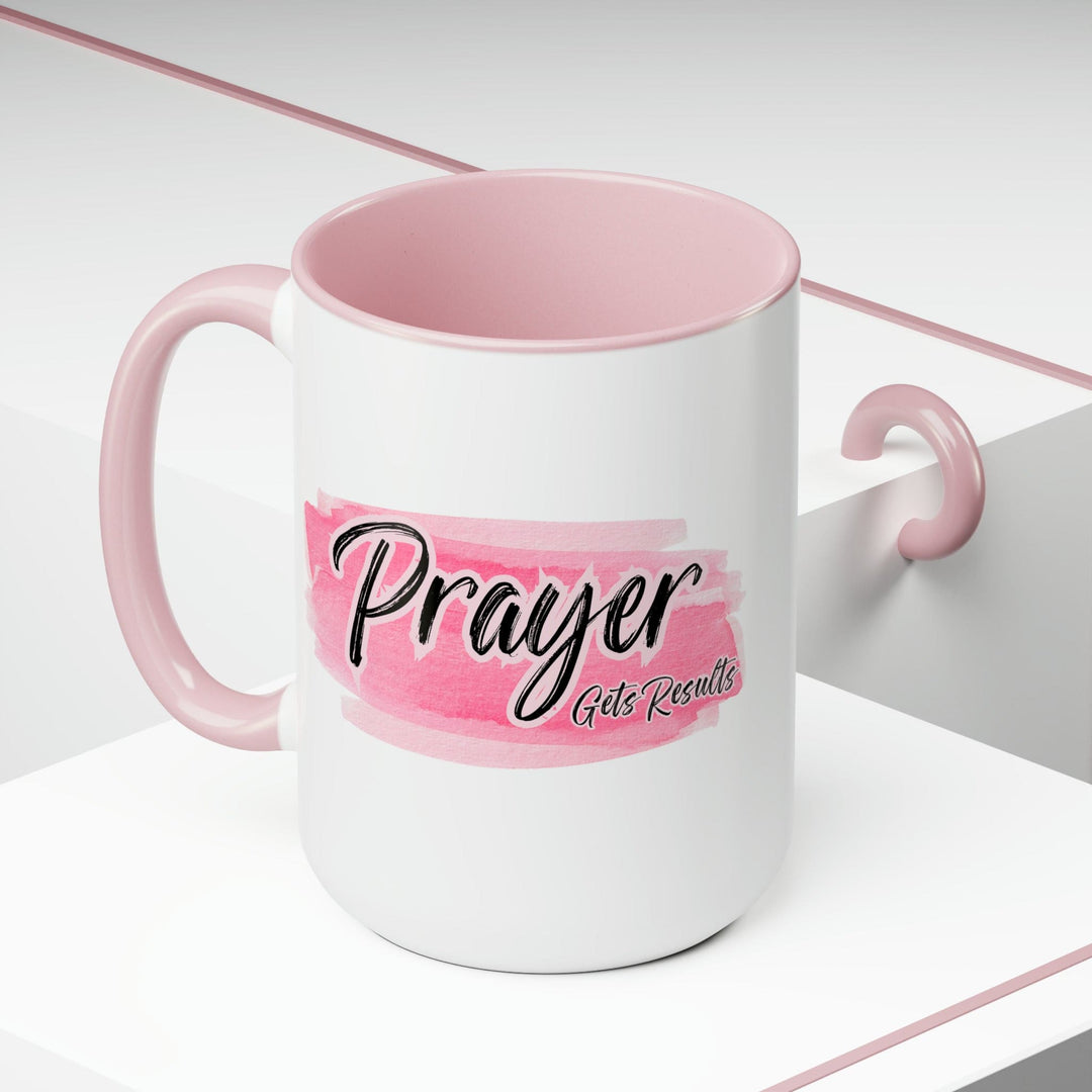 Accent Ceramic Mug 15oz Prayer Gets Results Pink and Black Illustration