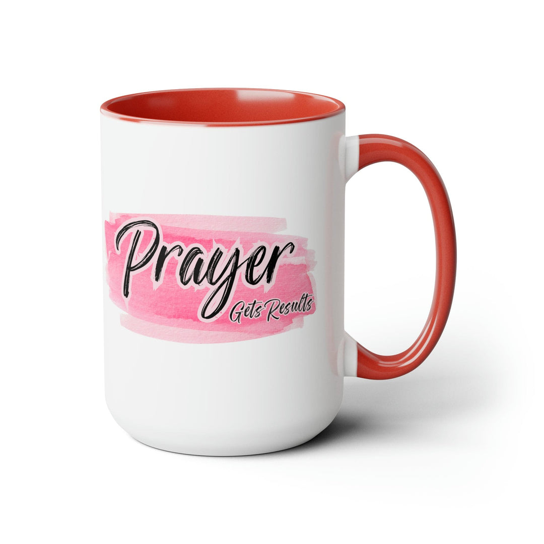 Accent Ceramic Mug 15oz Prayer Gets Results Pink and Black Illustration