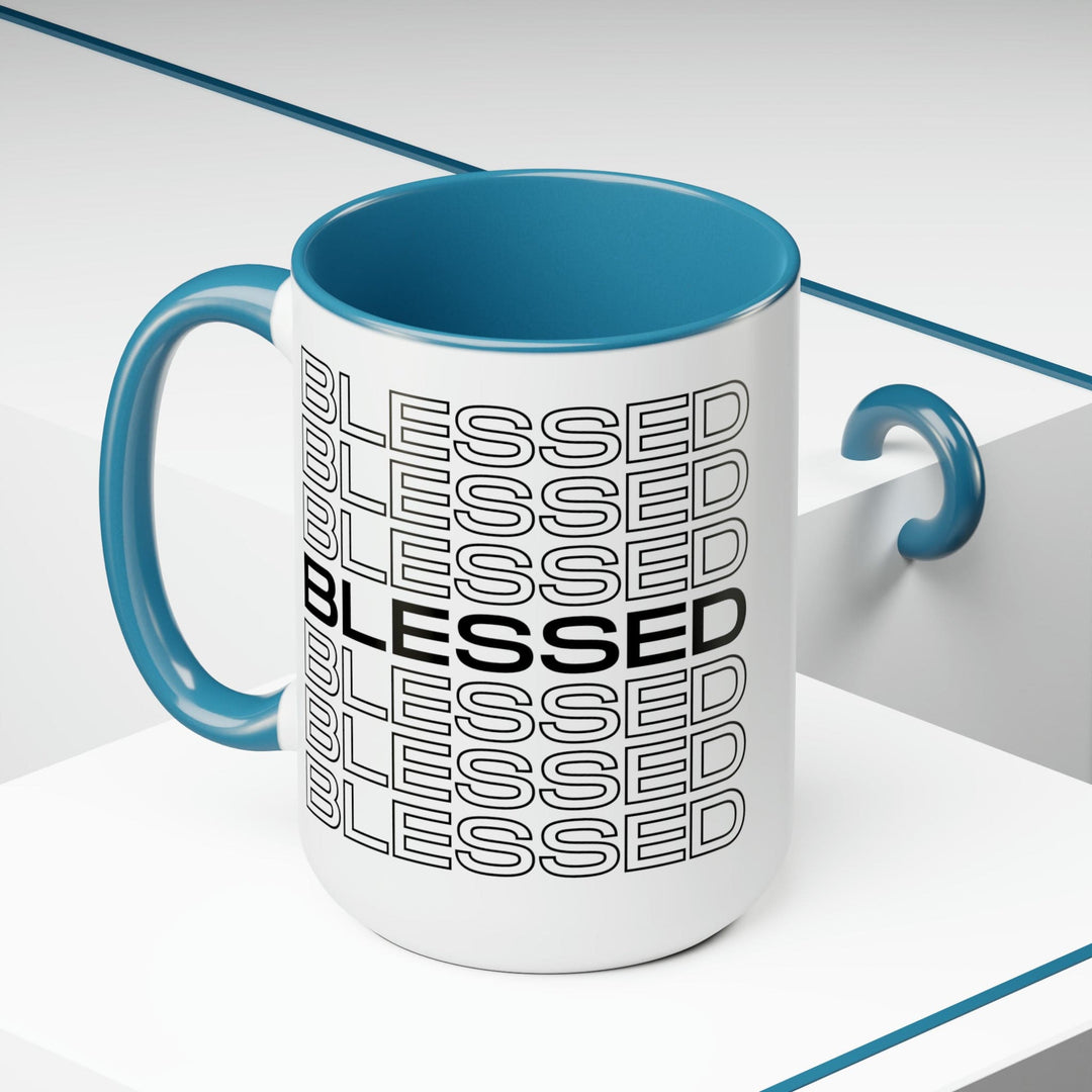 Accent Ceramic Mug 15oz Stacked Blessed Print - Inspirational Affirmation