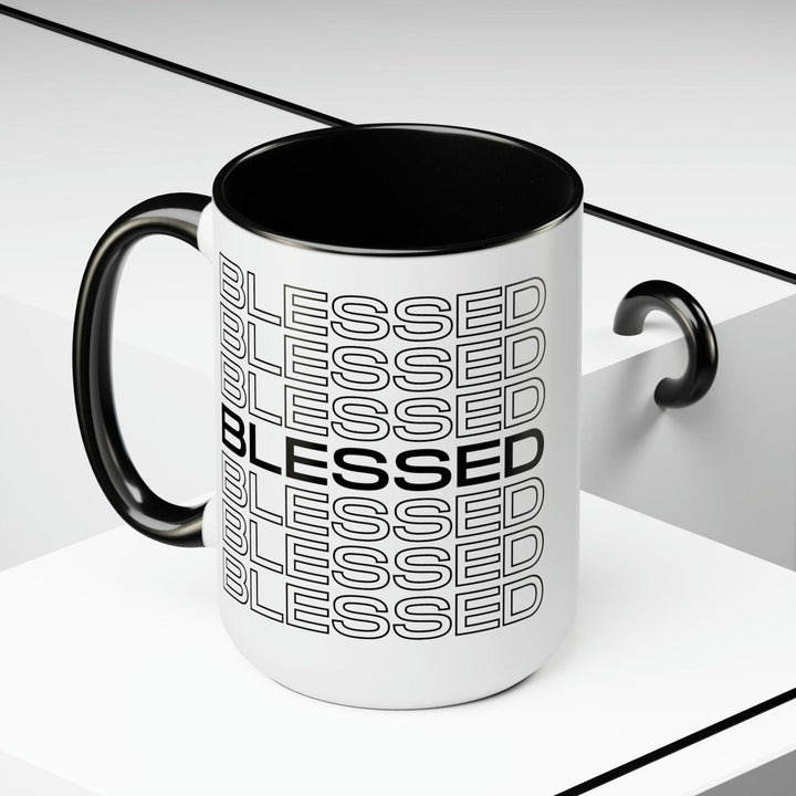 Accent Ceramic Mug 15oz Stacked Blessed Print - Inspirational Affirmation