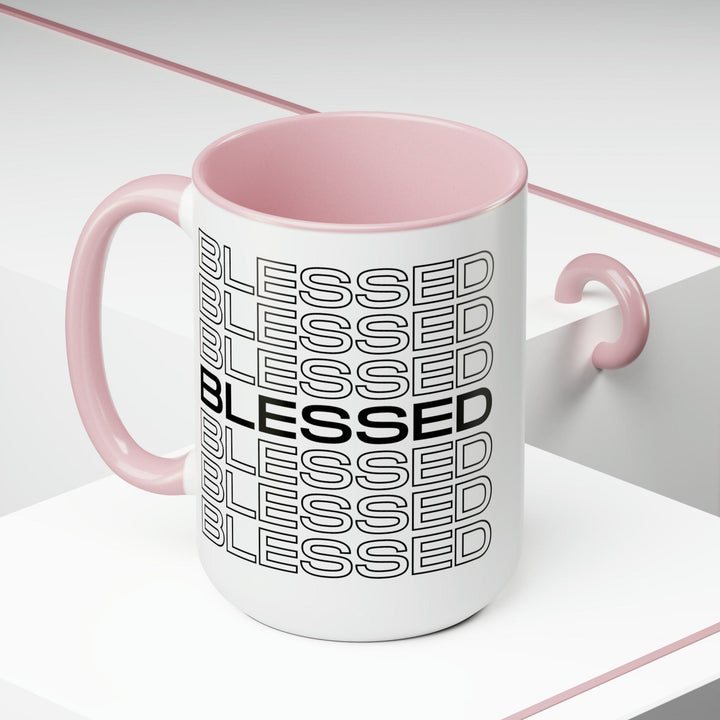 Accent Ceramic Mug 15oz Stacked Blessed Print - Inspirational Affirmation