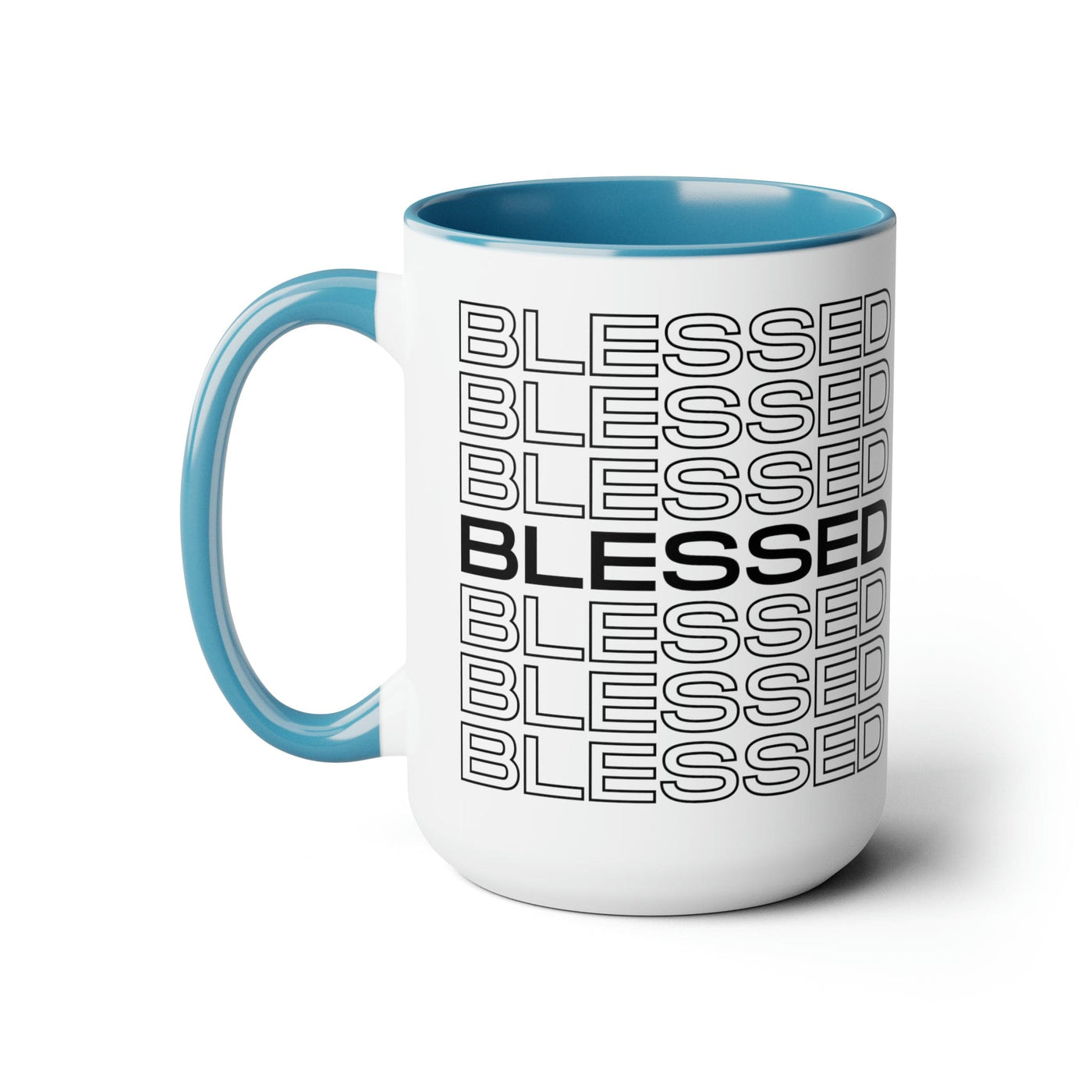 Accent Ceramic Mug 15oz Stacked Blessed Print - Inspirational Affirmation Black