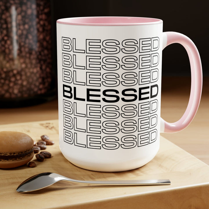 Accent Ceramic Mug 15oz Stacked Blessed Print - Inspirational Affirmation