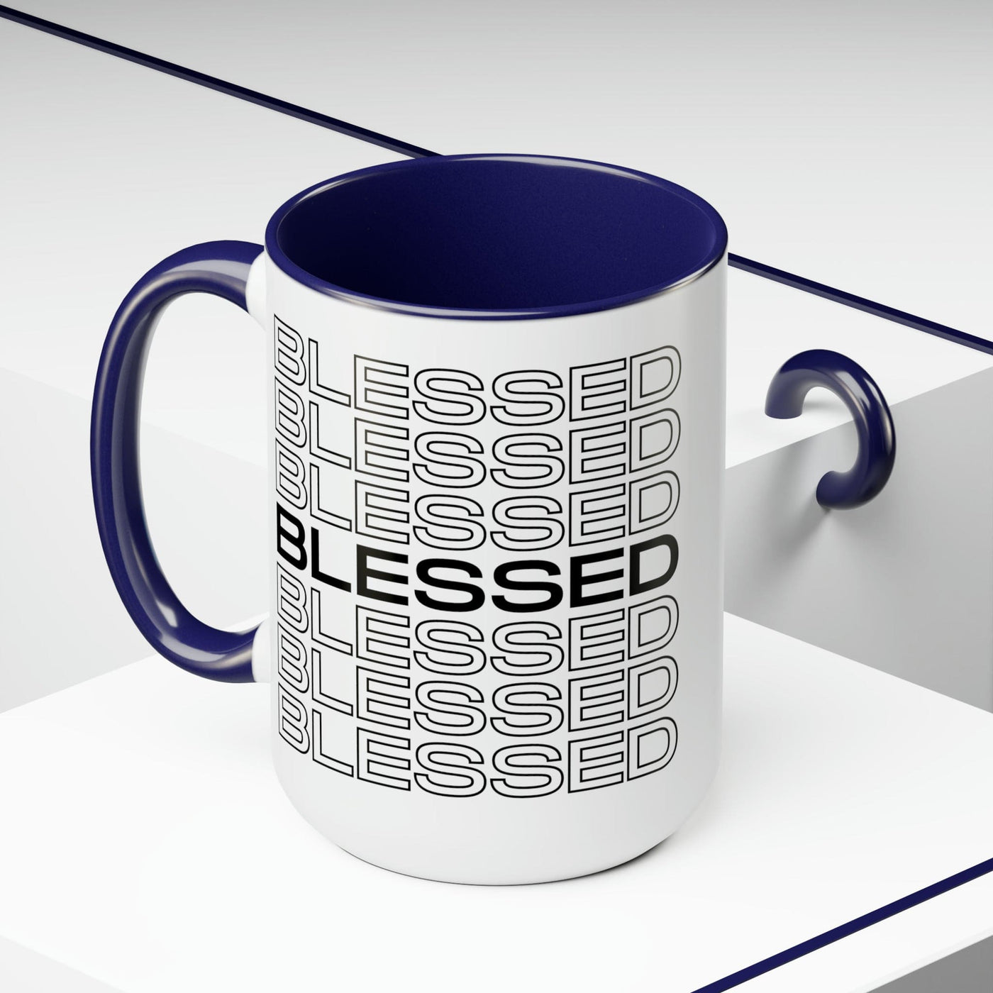 Accent Ceramic Mug 15oz Stacked Blessed Print - Inspirational Affirmation Black