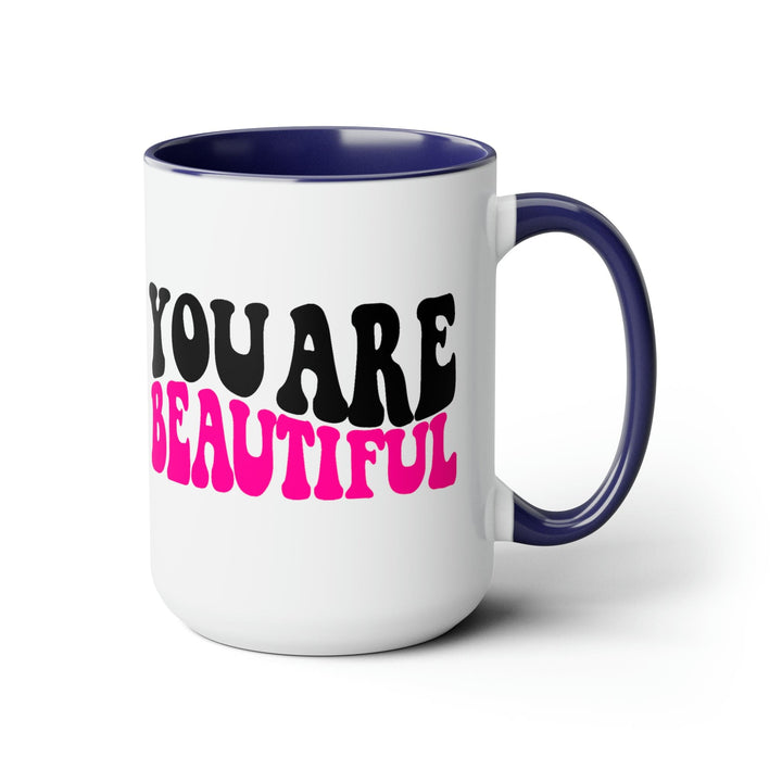 Accent Ceramic Mug 15oz you are Beautiful Pink Black Affirmation Illustration