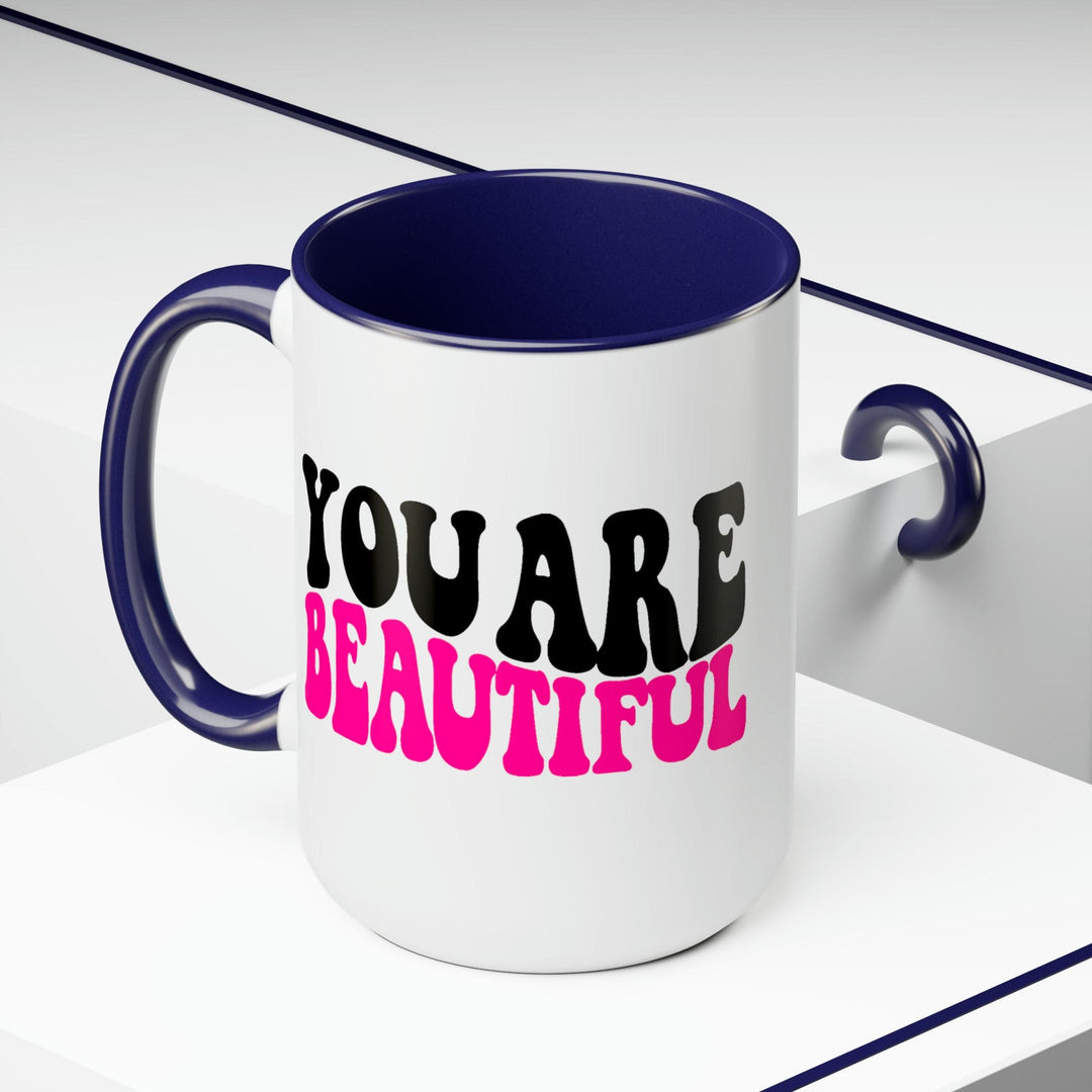 Accent Ceramic Mug 15oz you are Beautiful Pink Black Affirmation Illustration