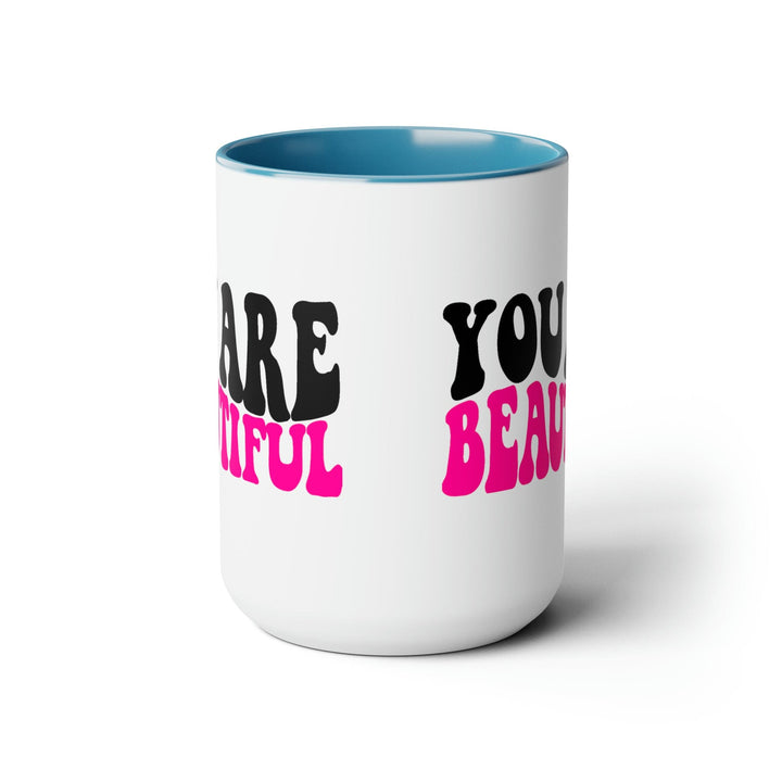 Accent Ceramic Mug 15oz you are Beautiful Pink Black Affirmation Illustration