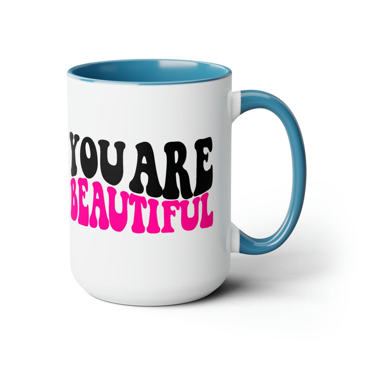 Accent Ceramic Mug 15oz you are Beautiful Pink Black Affirmation Illustration