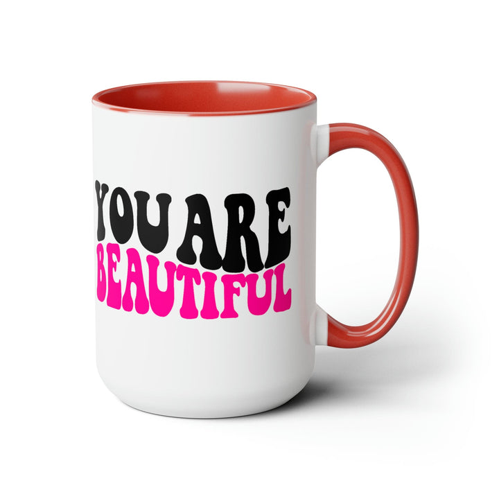 Accent Ceramic Mug 15oz you are Beautiful Pink Black Affirmation Illustration