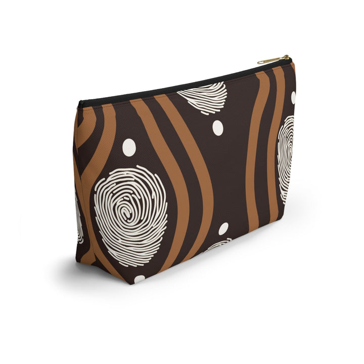Accessory Zip Pouch Bag - Brown White Geometric Lines - Bags/Travel Bags/Zip