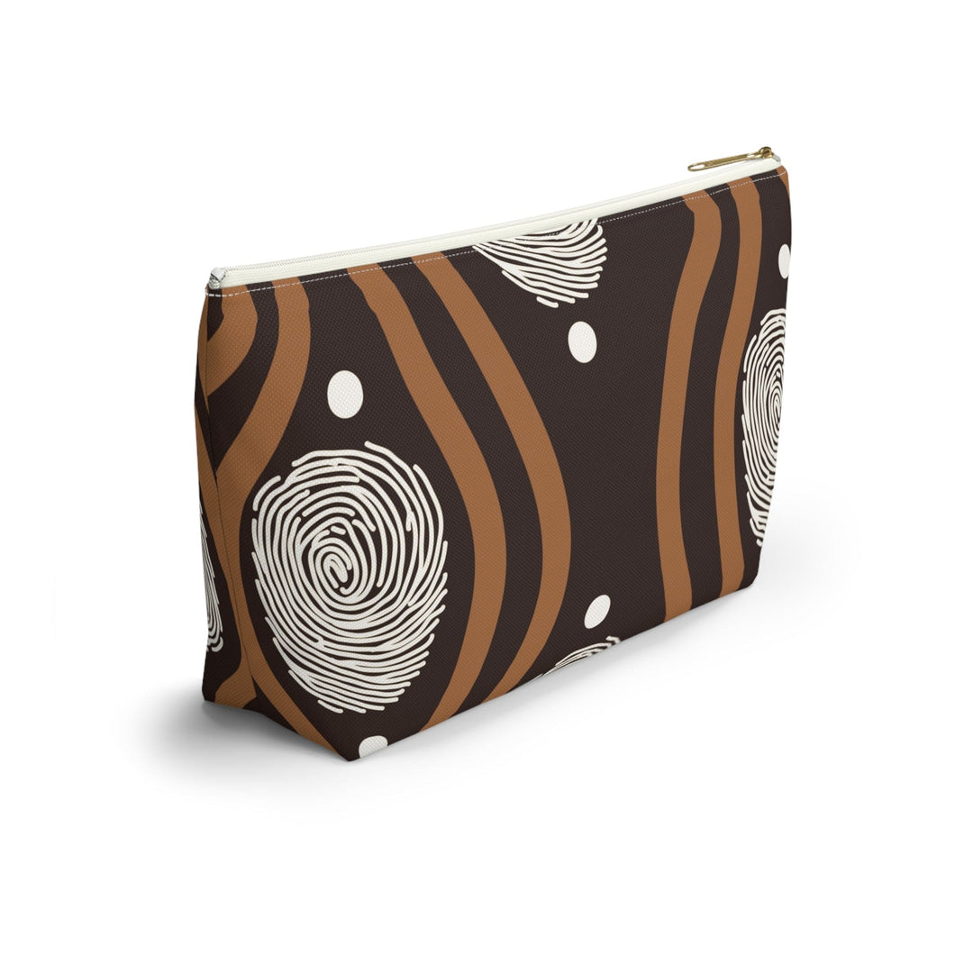 Accessory Zip Pouch Bag - Brown White Geometric Lines - Bags/Travel Bags/Zip