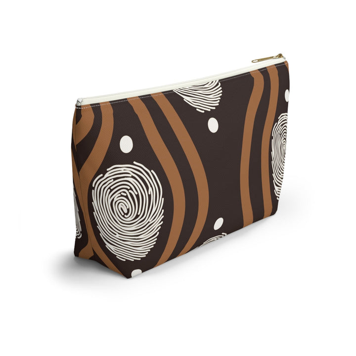 Accessory Zip Pouch Bag - Brown White Geometric Lines - Bags/Travel Bags/Zip