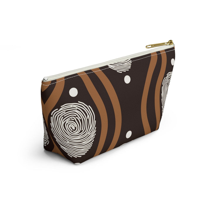 Accessory Zip Pouch Bag - Brown White Geometric Lines - Bags/Travel Bags/Zip